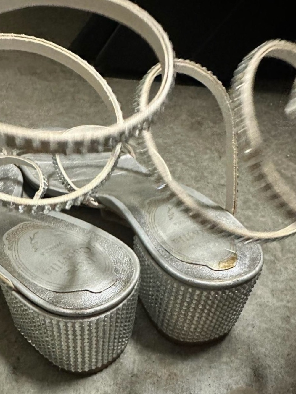 Rene Caovilla Silver Rhinestone Spiral Ankle-Strap Heels Size 40 - Picture 4 of 5